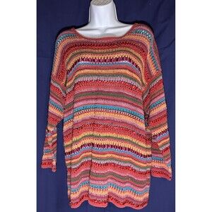 Kimberly Hunter Crochet Knit Sweater Small Boho Multicolor Ribbon Stripe
